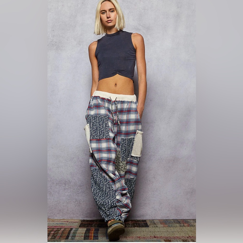 POL Highland Muse Plaid Patchwork Joggers Size Large Oversized 12-16
